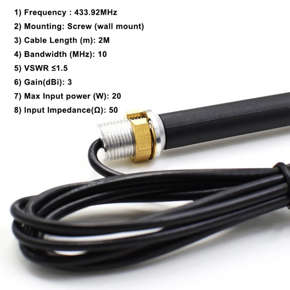Antenne Universelle 433Mhz Antenne Noire pour Porte Garage Amplificateur de Signal Radio Répéteur Extérieur Étanche 433.92Mhz Gate Control Antenne