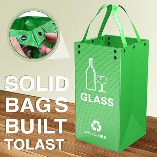 KAOHONG 3 Packs Reusable Recycling Bags with Handle Separate Sorting Organizer Waterproof Woven waste Bins bag for Kitchen Home Office