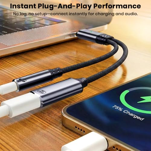 Image of AUDIOCULAR D19 USB C to USB C and 3.5mm Audio Adapter, 100W PD Fast Charging, Integrated DAC Chip, Type C Headphone Jack Converter with Mic Support for Smartphones Tablets and Laptops (Grey)