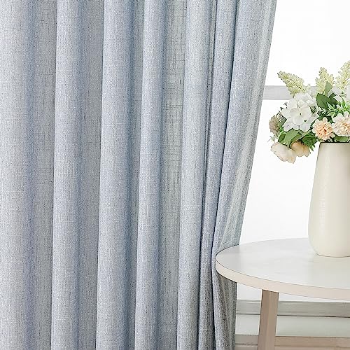 Image of Vision Home Blue Pinch Pleated Semi Sheer Curtains Textured Light Filtering Window Curtains 108 inch for Living Room Bedroom Rayon Blend Chambray Blue Pinch Pleat Drapes with Hooks 2 Panels 40 inchWx108 inchL