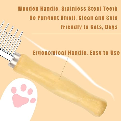 Miniatura 4 de Peine de aseo para perros y gatos con mango de madera, dientes de acero inoxidable, accesorios perfectos para mascotas peludas de pelo largo