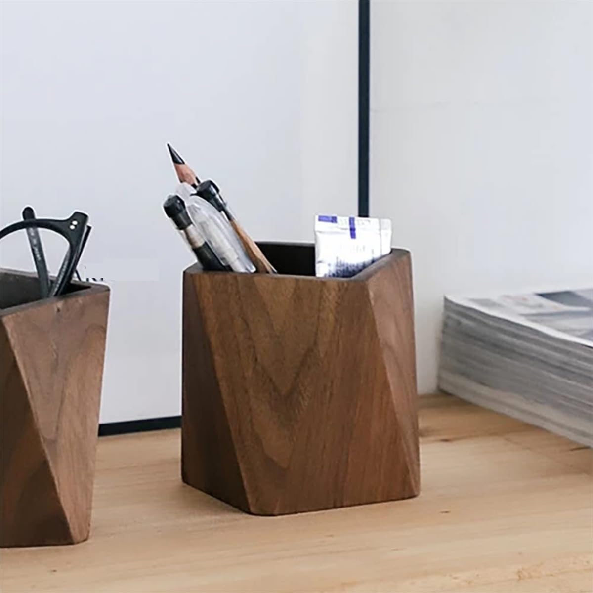 Stifteköcher Stifte Halter Schwarze Walnussholz-Bleistiftbox, Stationärer Organizer, Stifthalter, Tassen For Das Büro Schreibtisch-Organizer