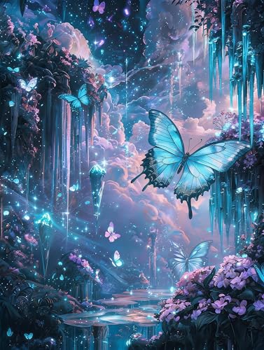 Gikboup 5D Diamond Painting Kits for Adults Beginners Butterfly Diamond Art Kit Full Round Drill Magical DIY Gem Painting Canvas for Home Wall Decor Gift 12 x 16 Inch