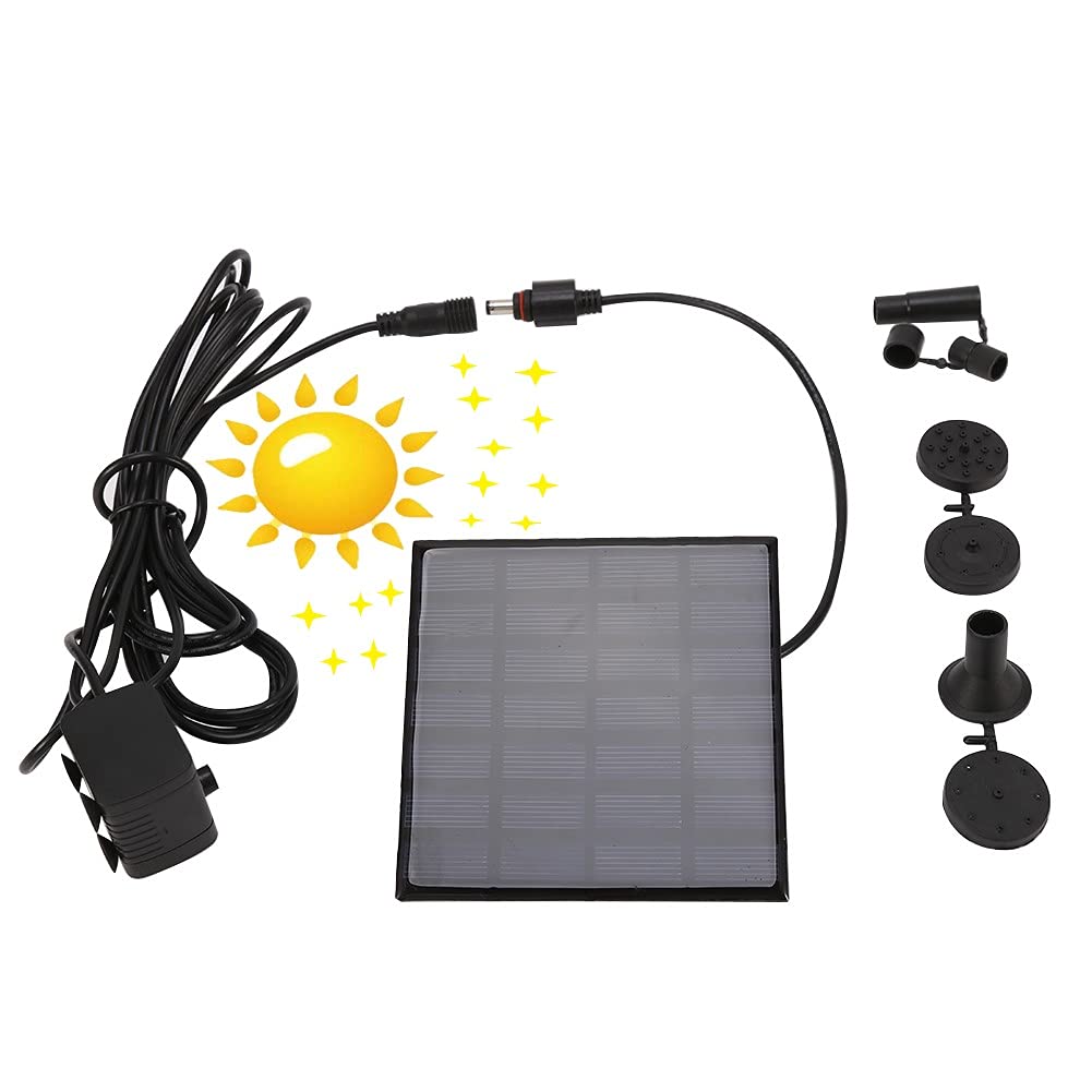 Jershal Black Solar Fountain Pump Kit - 7V / 1.2W Efficient Solar Fountain Pump With 180 L/H Flow Rate Solar Water Pump Floating Fountain With 4 Nozzles For Bird Bath, Aquarium, Pond, Garden