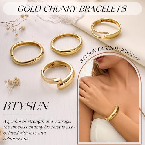 Chunky Gold Bracelet Gold Cuff Bangle Bracelets for Women Non Tarnish Teen Girl Gifts Trendy Stuff Wide Hinged Irregular Twisted Bangle Christmas Stocking Stuffers Minimalist Birthday Anniversary Jewelry