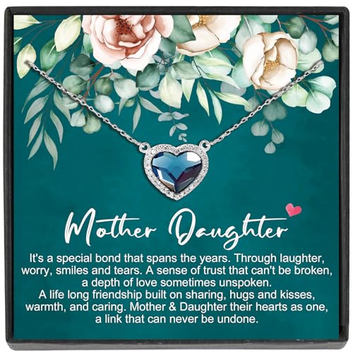 Mother Daughter Gifts Titanic Ocean Heart Sterling Silver Necklace - Perfect Mother's Day Birthday Gift for Mom and Daughter