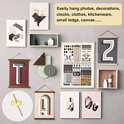 Image of 72 pcs Picture Hangers with 10-60lbs, 4 Different Size Picture Hangers, Iron Alloy Nail Hooks, Plaster Picture Hanging Kit on Wooden /Drywall Hanging Hardware for Clock, Mirror, Jewelry (Pack of 2)