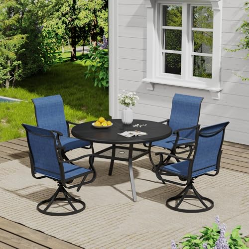 Image of VICLLAX Outdoor Patio Round Dining Table, 40.6 inchx 40.6 inch Aluminum Tabletop with Storage Shelf for Deck Lawn Garden Backyard, Black