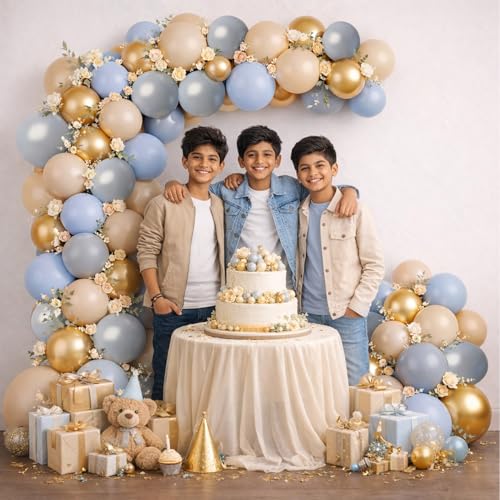 Image of Party Propz Golden Balloon Decoration Item - Set of 71 Pcs Golden, Blue Grey Nude Balloons for Decoration, Latex Balloons with Balloon Arch Strip for Birthday Party, Baby Shower (Latex)