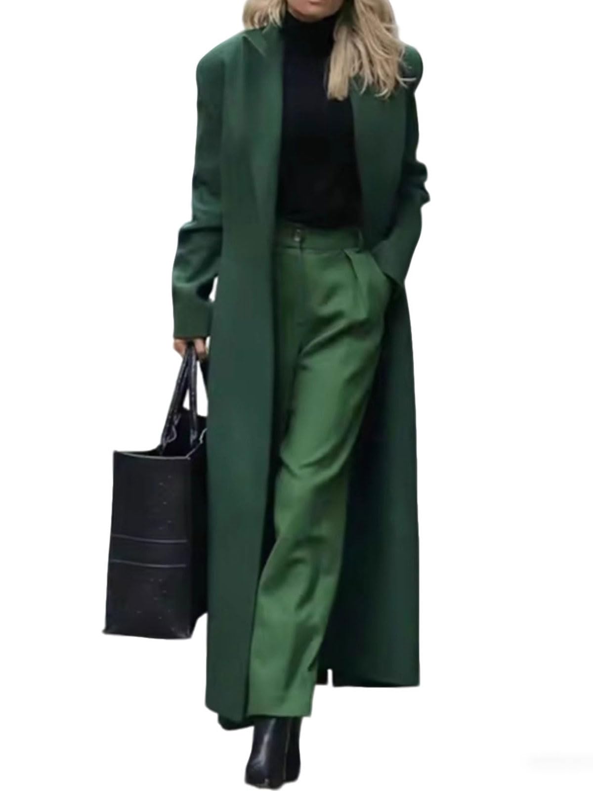 utcoco Womens Long Double Breasted Coat Elegant Formal Wool Blend Warm Overcoat