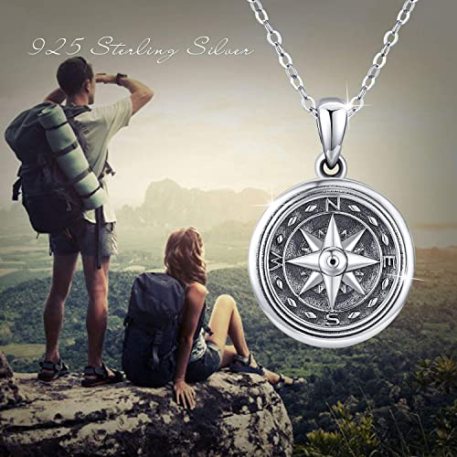 Tangpoet Compass Locket Necklace For Women,925 Oxidized Silver Lockets Necklace That Holds Pictures Memorial Photo Thanksgiving Jewelry Gifts For Men Student Graduation #TOP5