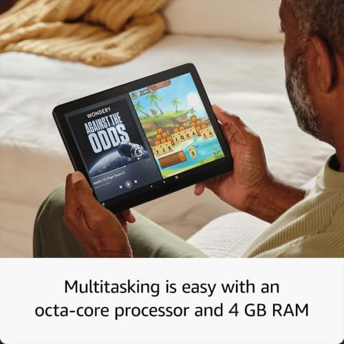 Image of Amazon Fire HD 10 tablet, built for relaxation, 10.1 inch vibrant Full HD screen, octa-core processor, 4 GB RAM, 32 GB, Black