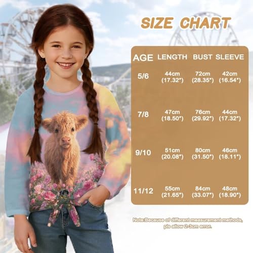 Girls Long Sleeve T-Shirt Casual Tie Hem Tee Tops Graphic Girls Crewneck Tee Soft Kids Clothes Fall3