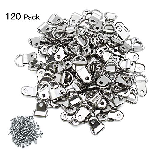 MZMing [120 pièces] Cintres à Cadre Photo D-Anneau Crochets pour Cadres Cintre Métallique à Trou Unique avec Vis Crochet en Toile Support Mural pour Cadre Miroir Point de Croix Peinture Affiche etc.