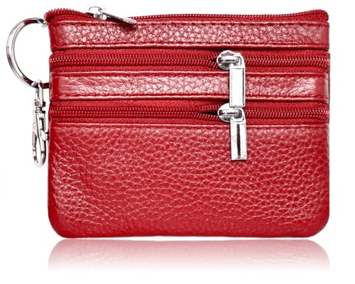 Image of Women's Small Leather Coin Purse with Key Ring and Snap Hook, iToolai Mini Change Card Case Wallet Pouch with Keychain, 03 Burgundy, One Size (4.33 inchx 3.54 inch), Keychain Coin Pouch With Snap Hook