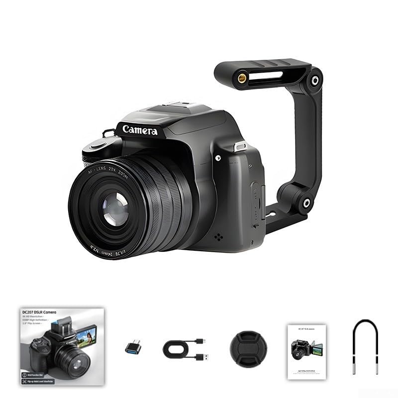 Cámara digital, 68MP con pantalla abatible, zoom 28X, visor de video 4K, cámara réflex digital de alta definición, accesorios de fotografía para vlogging (parasol de lente de cámara)