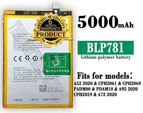 Image of THE BATTERY STORE Original Replacement Battery BLP781 Battery for Oppo A52 (A92-2020) Oppo A72 CPH2061, CPH2067 with 6 Months Warranty(for BLP781)