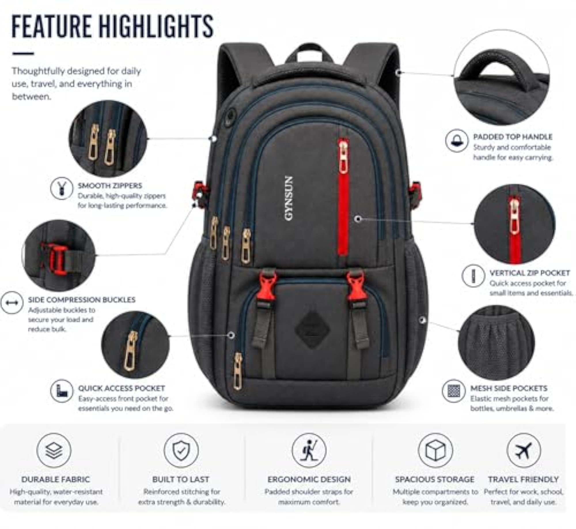 Large Water Resistant College Backpack for Boys