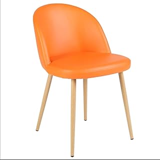 Silla De Comedor Sillón Tapizado De Cuero PU Asiento Y Respaldo De Cuero De Imitación Con Efecto De Madera Patas De Metal Comedor Sala De Estar Cocina Dormitorio Hogar Sillas De Oficina,Orange