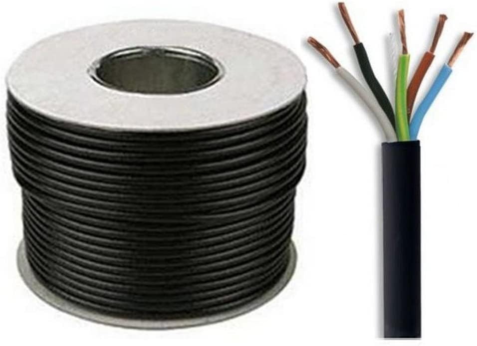 Black 5 Core Flex 3185Y 0.75mm 1.0mm 1.5mm 2.5mm Mains Wire Cable Electric (5, 2.5mm²)