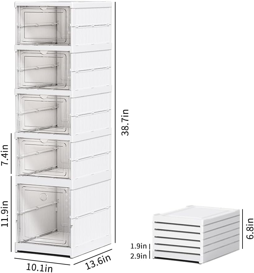 5 Tiers Stackable Shoe Storage Organizer bins open front, Space Saving Shoe Rack Holder Boxes,Moving Cabinet Bins Sturdy, Clear