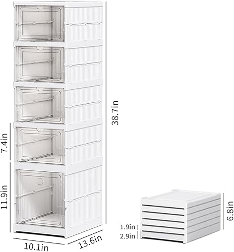 Miniatura 3 de Organizador de zapatos apilable de 5 niveles con parte delantera abierta, cajas de soporte para zapatos que ahorran espacio, contenedores de