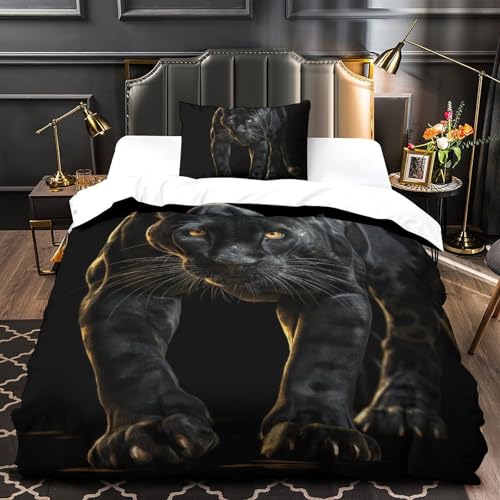Parure de couette panthère noire imprimé 3D lit simple ado en microfibre - 4