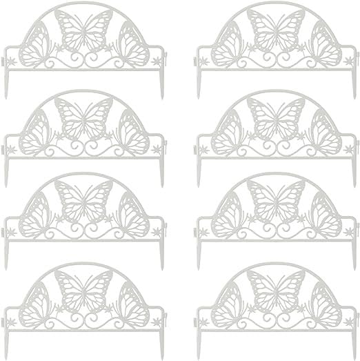 Miupoo Kunststoff Gartenzaun Panel, Gartenkanten, Dekorative Gartenzaun, Gartenbaumgrenze, 8 Stücke, insgesamt 400cm Länge, weiß.
