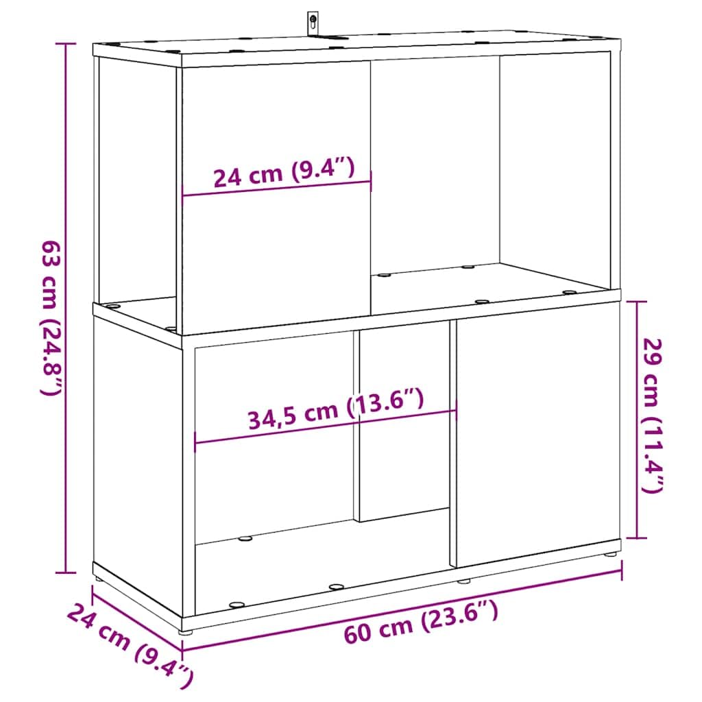 Générique Bibliothek Eiche, Holz, 2 Ebenen, 60 x 24 x 63 cm | Minimalistisches Design, vielseitiges Regal, Trennwand, einfache Reinigung mit feuchtem Tuch