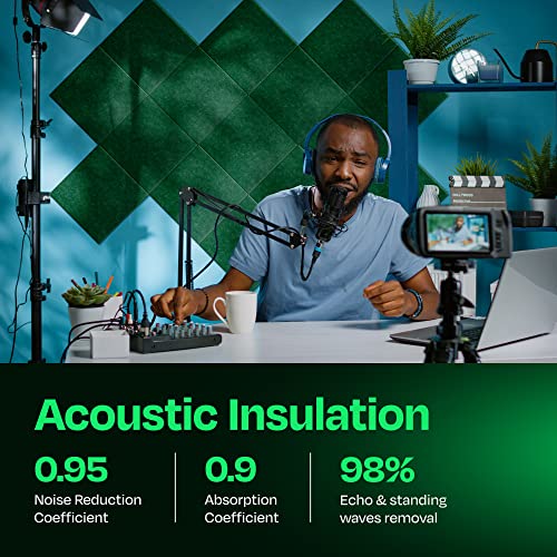 Ekkogo Acoustic Panels 12-Pack Soundproof Wall Panels 12"X12"X0.4" Sound Panels High Density Sound Dampening Panels - [Dark Green Square] - Thumbnail 3
