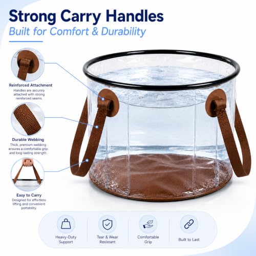 Image of Multipurpose Foldable Water Bucket 20L | Premium Transparent PVC Bucket | Portable Leakproof Water Carrier for Camping, Gardening & Car Wash(20 Liter Tansparent)