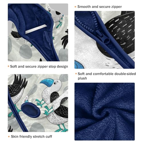 Cute Booby Birds Toddler Fleece Jacket Girl Boys Hooded Fleece Jacket Coat Warm Outwear Zip-up 3-10T3