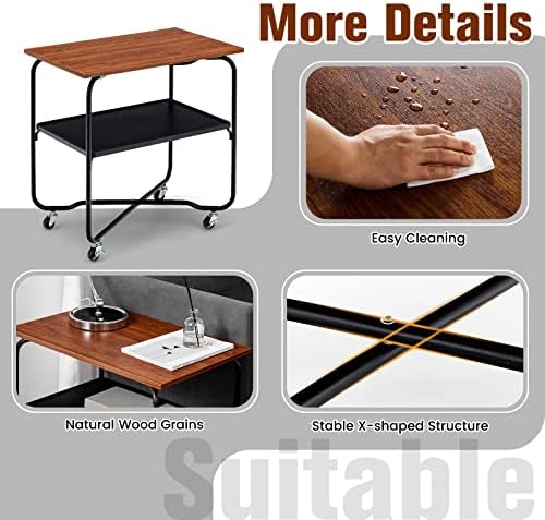 COSTWAY Storage Trolley on Wheels, Easy Assembly Folding Metal Frame, Rolling Serving Cart with Storage Shelf and Lockable Casters, Utility Storage Shelf for Home Kitchen Living Room