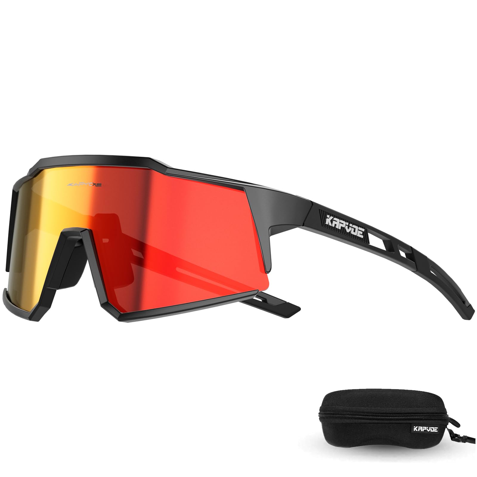 KAPVOE Polarisiert Fahrradbrille Uv400 Schutz TR90 Rahmen Sportsonnenbrille Sportbrille für Herren Damen Sport Radfahren MTB Radbrille Fahren Radsport Laufen Gold Schwarz K9022
