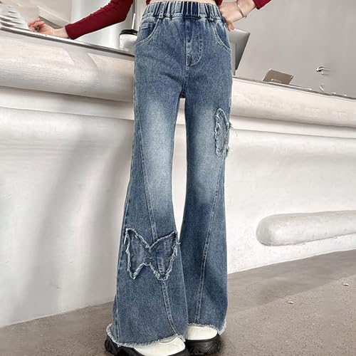 Girls Flared Jeans Elastic Waist Wide Leg Kids Denim Pants with Pockets Outdoor Activities Beach Vacations3