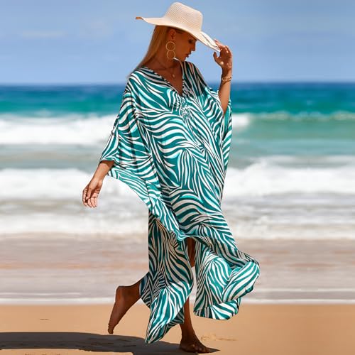 Image of Miss Lavish London Long Kaftan Dress for Women - Summer Printed Plus Size Maxi Caftan, Swimwear Coverup, Resort Wear, Lounge Party Dress, Hawaii Vacation Outfit