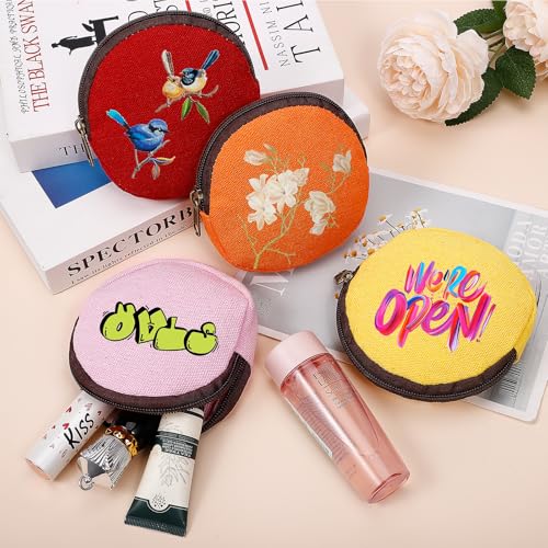 6 Pieces Mini Round Cotton Canvas Makeup Bag with Bottom, Multi-Purpose Zipper Coin Purse Pouch Cosmetic Bag Travel Toiletry Pouch, Blank DIY Craft Bag (Multicolored, XS)4
