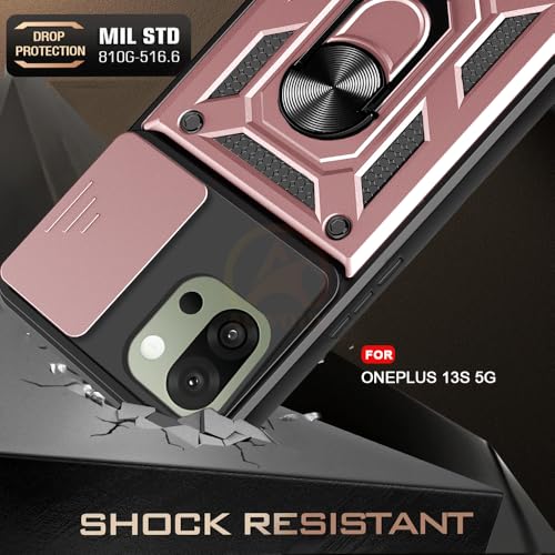 Image of Armor Bumper Back Cover Case for OnePlus 13S 5G Rotating Camera Cover, Ring Holder & Kickstand | Heavy Duty & 360 Degree Protection OnePlus 13S 5G Back Cover (Pink)