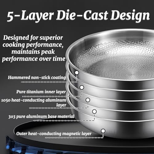 Titanium Hammered Non Stick Wok & Frying Pan Set Ultra Scratch Resistant Multifunctional Cookware for Oven Induction & All Cooktops 10.2in Lid - Image 4