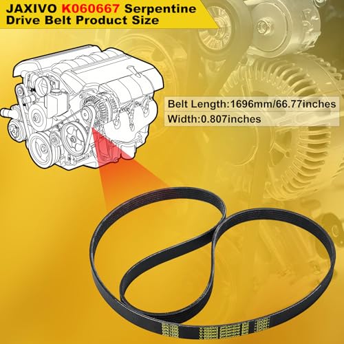 Image of K060667 Serpentine Belt V-Ribbed Drive Belt for 14-18 328d xDrive 2.0L,14-18 X5 xDrive 35d 3.0L,11-12 Mustang GT 5.0L,13-18 Santa Fe 3.3L,03-08 Tiburon 2.7L Replace 6PK1696