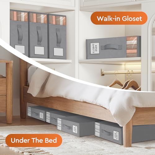 Image of StorageTastic 2 Pack Bed Sheet Closet Organizers and Storage,Sturdy Foldable Storage Containers with Window and Label,Storage and Organization for Bedding Sheets,Duvet Covers,Blankets (Grey)