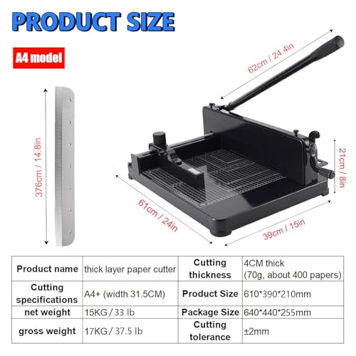 Taglierina per carta resistente, taglierina a ghigliottina A4/A3 con lama in acciaio da 30,5 cm, taglia fino a 1,57 pollici, macchina da taglio industriale per uso ufficio