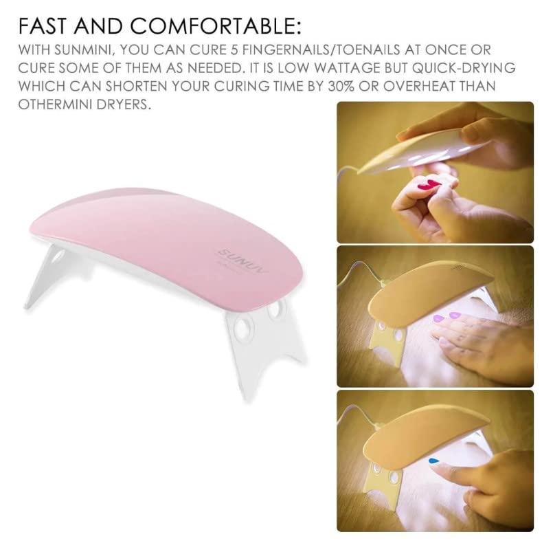 UV Nail Lamp Nail Dryer Lamp Mini, 6W LED UV Portable Nail Dryer Curing Lamp Light for Gel Based Polish USB Power with 45s/60s Timer Setting - Image 5
