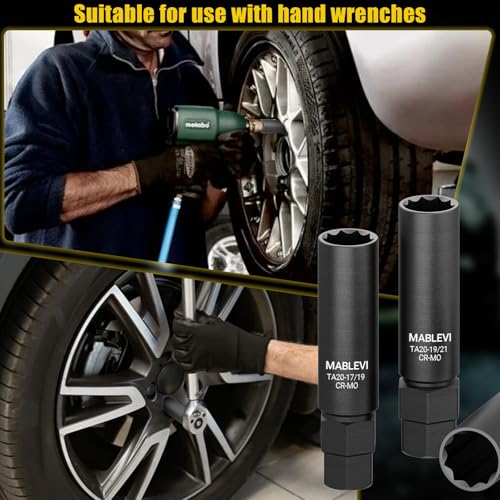 Image of MABLEVI 10 Spline Lug Nut Key - TA20-19 /21 for 10 Spline Lug Nuts and Lug Bolts, Compatible with Bimecc 10 Point Lug Nut Socket, 19MM and 21MM Hex Drive, CR-MO