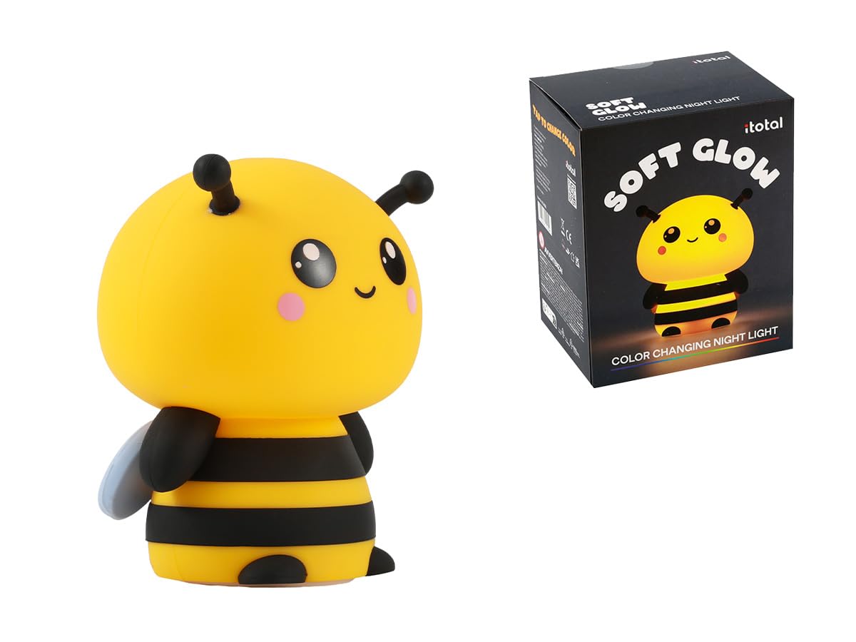 I-TOTAL - Soft Silicone LED Night Light - Rechargeable Lamp with 9 Colours, Perfect for Nursery and Relaxation (BEE)