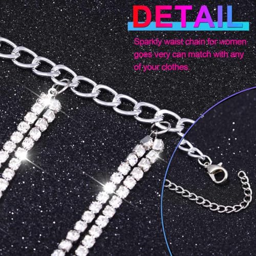 Nicute Rhinestone Chain Skirt Silver Sparkly Waist Chain Belly Chain Jewelry for Women2