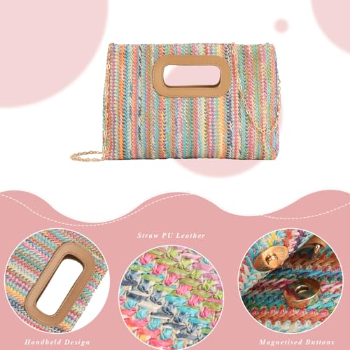Image of Fecialy Straw Clutch Top Handle Clutch Handbags for Women Raffia Evening Bag Woven Beach Summer Bag Crossbody Purse