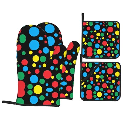 HJFCZH Twister Ensemble de pâtisserie de cuisine à pois – Gants de cuisine résistants à la chaleur et maniques avec couche imperméable pour griller,...