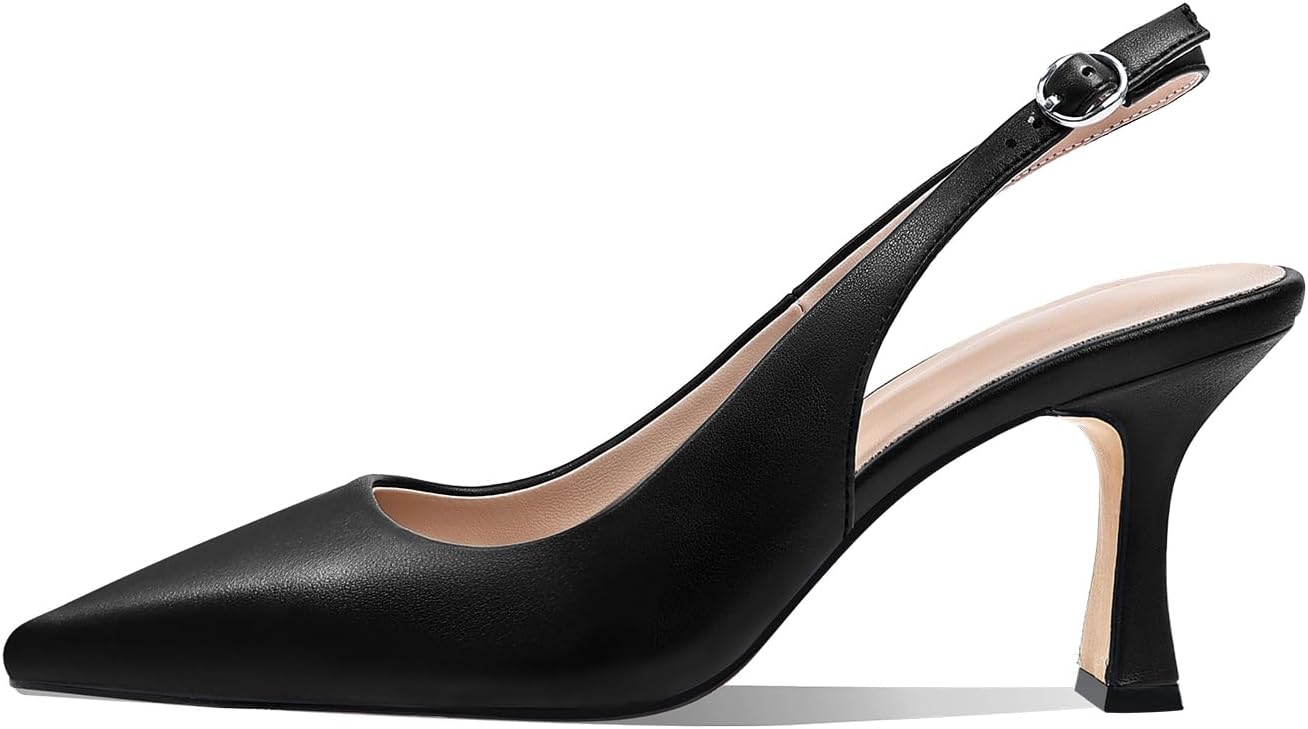 Women's Classic Slingback Pumps | 2.95 Inch Pointed Toe Kitten Stiletto Heels, Spring Summer Colorful PU Sling Back Dress Shoes - Image 5