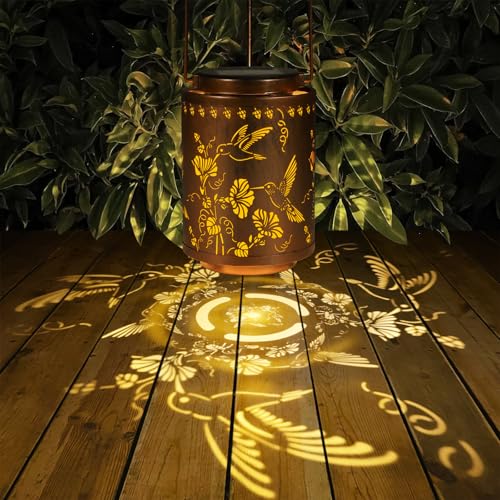 Image of 2 Pack Solar Lanterns Outdoor Waterproof Garden Decor Birthday Gifts for Women Mon Grandma Metal Hanging Solar Lights Decoration for Outside LED Lanterns for Yard Patio(Hummingbirds)